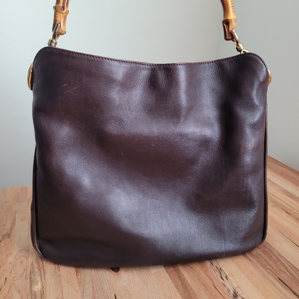 Imperfect Vintage Gucci Leather Shoulder Bag Bamboo Handle & Removable Strap - Picture 2 of 16